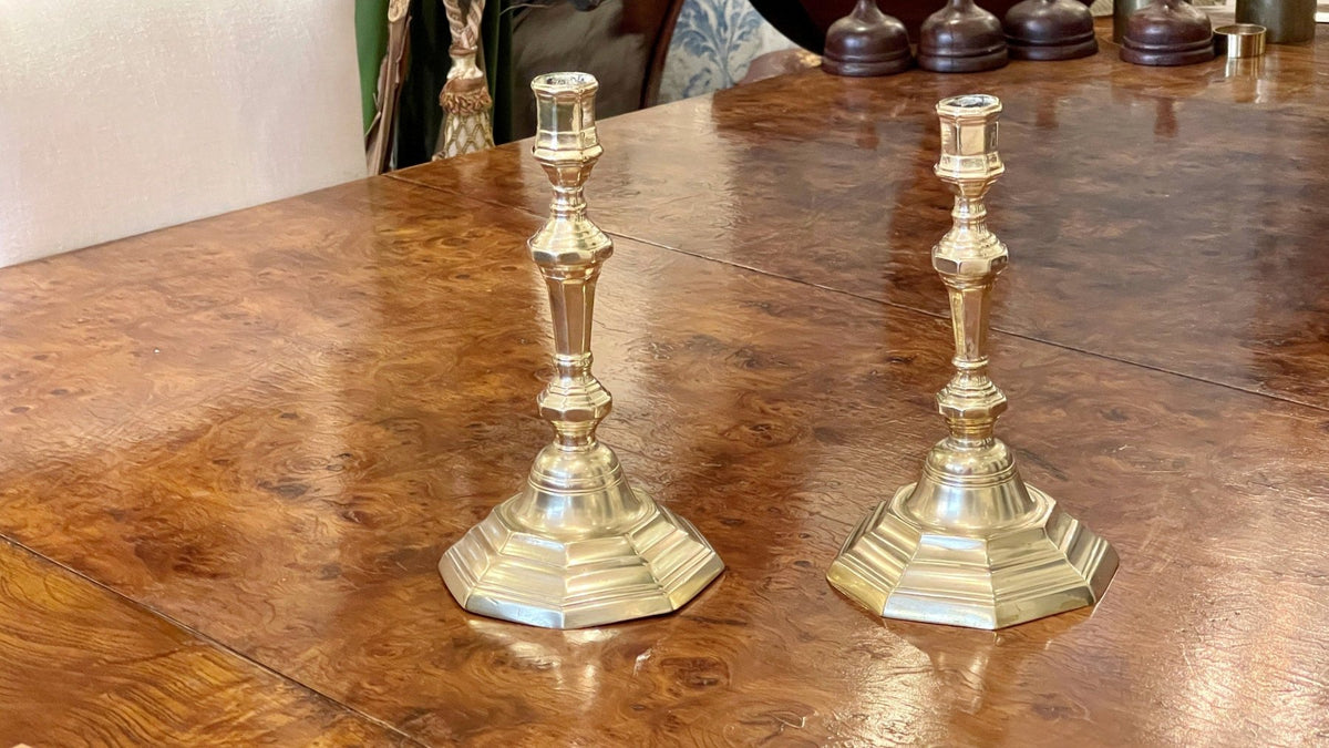 PAIR OF 18TH CENTURY FRENCH BRASS CANDLESTICKS - Helen Storey Antiques