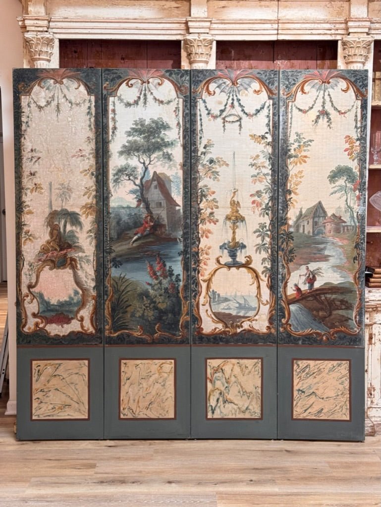 Pair of 18th Century French four - panel floor screens - Helen Storey Antiques