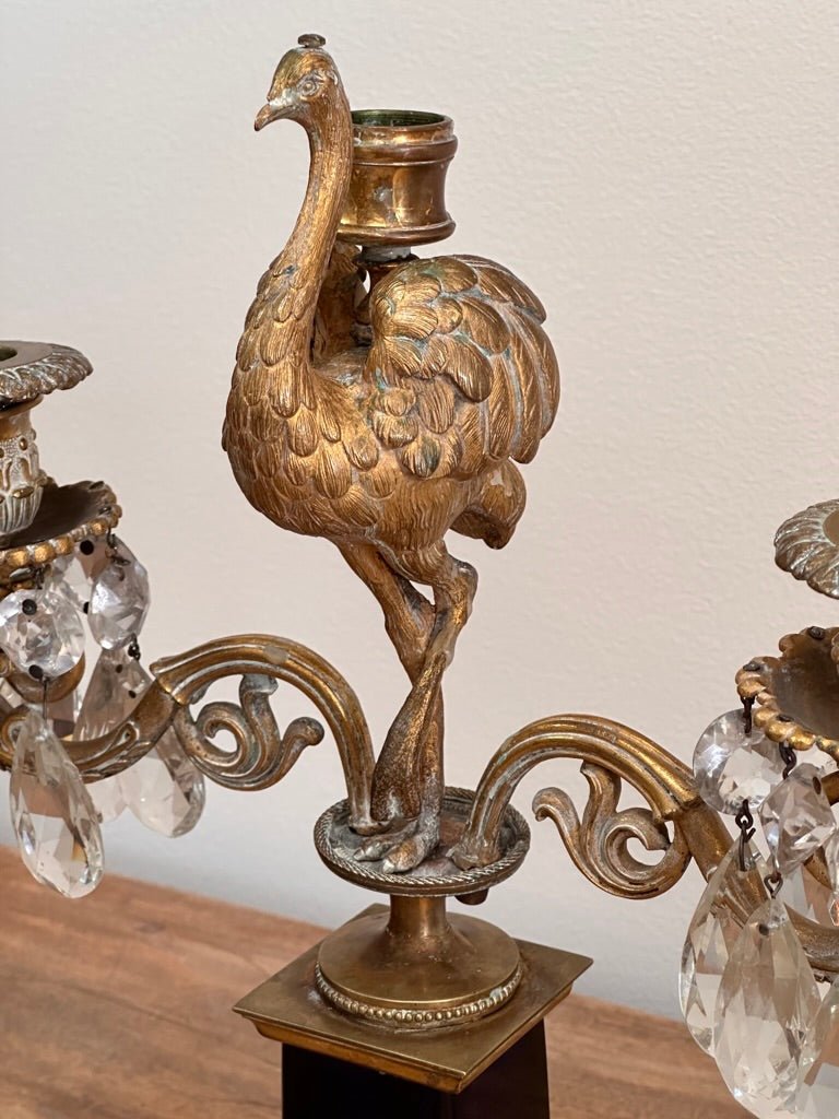 Pair of 18th Century Georgian Gilt Bronze Ostrich Candelabra, Parker and Perry - Helen Storey Antiques