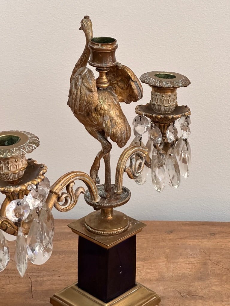 Pair of 18th Century Georgian Gilt Bronze Ostrich Candelabra, Parker and Perry - Helen Storey Antiques