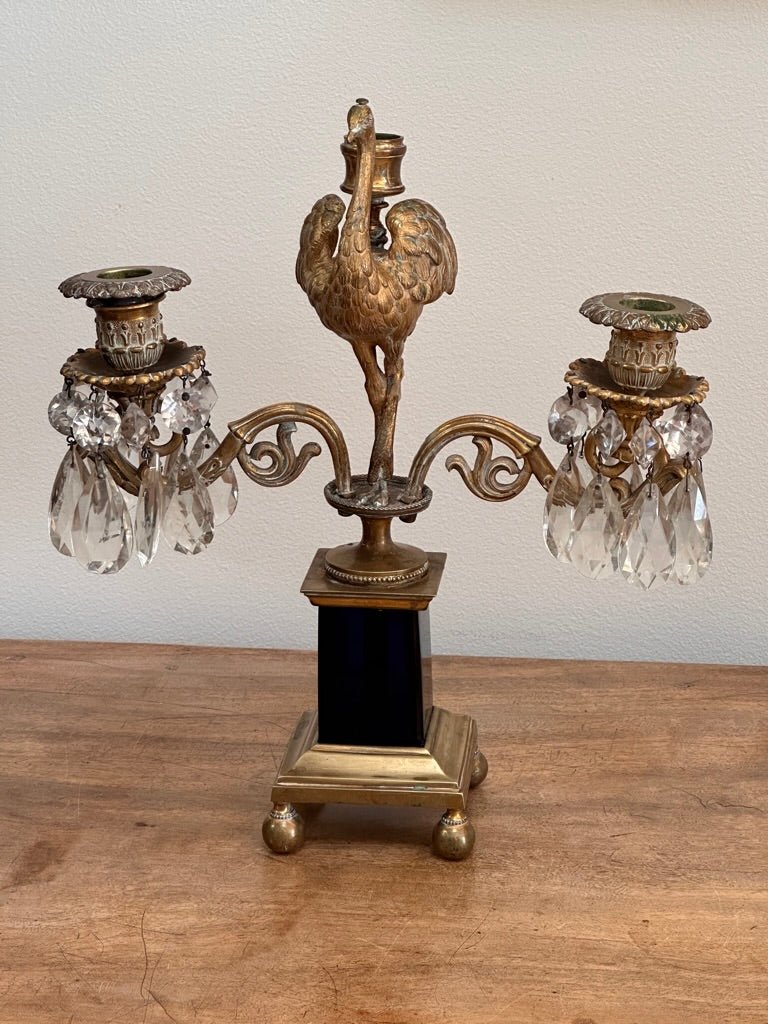 Pair of 18th Century Georgian Gilt Bronze Ostrich Candelabra, Parker and Perry - Helen Storey Antiques