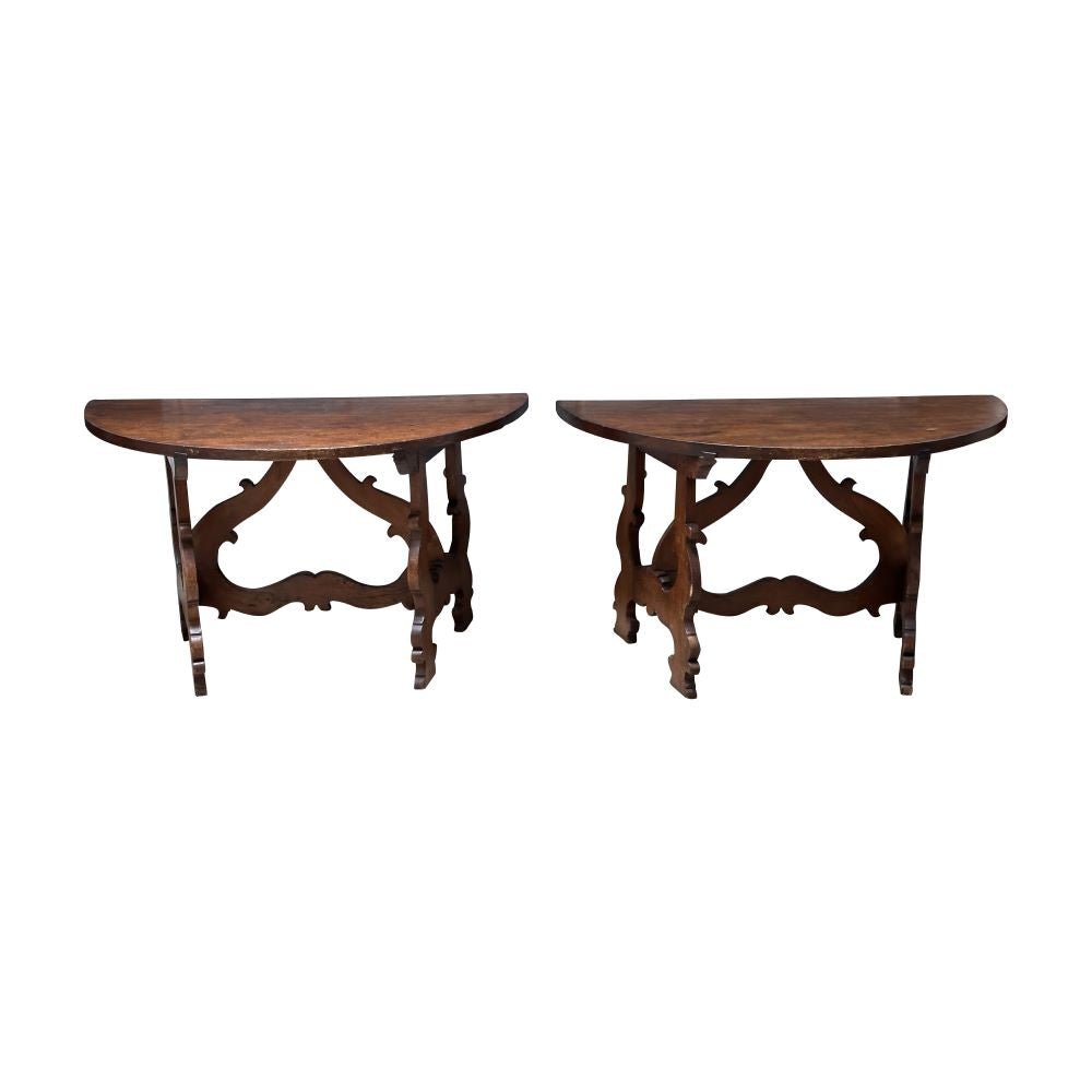 Pair of 18th Century Italian Demi-Lune Tables to Form One Round Table