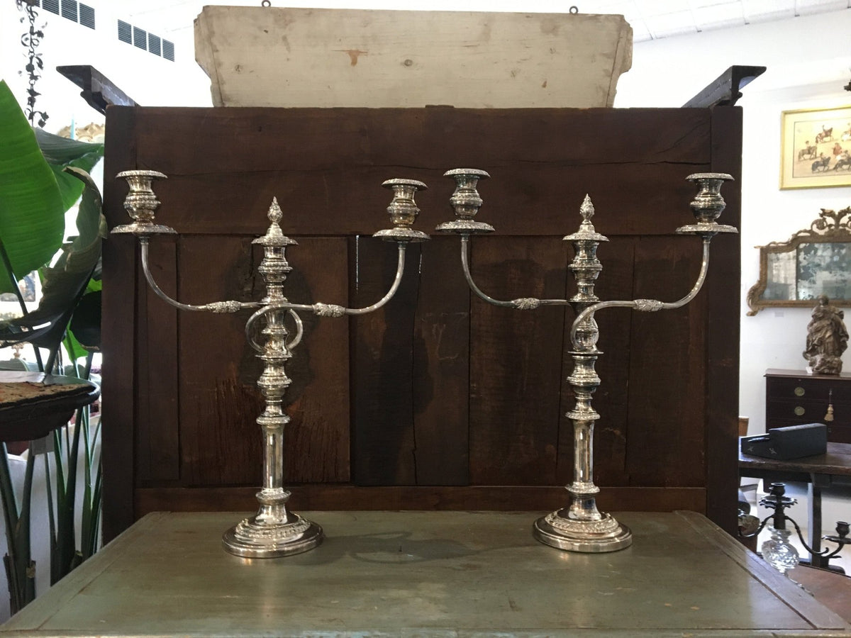 Pair of 19th Century Sheffield Plate Candelabra - Helen Storey Antiques