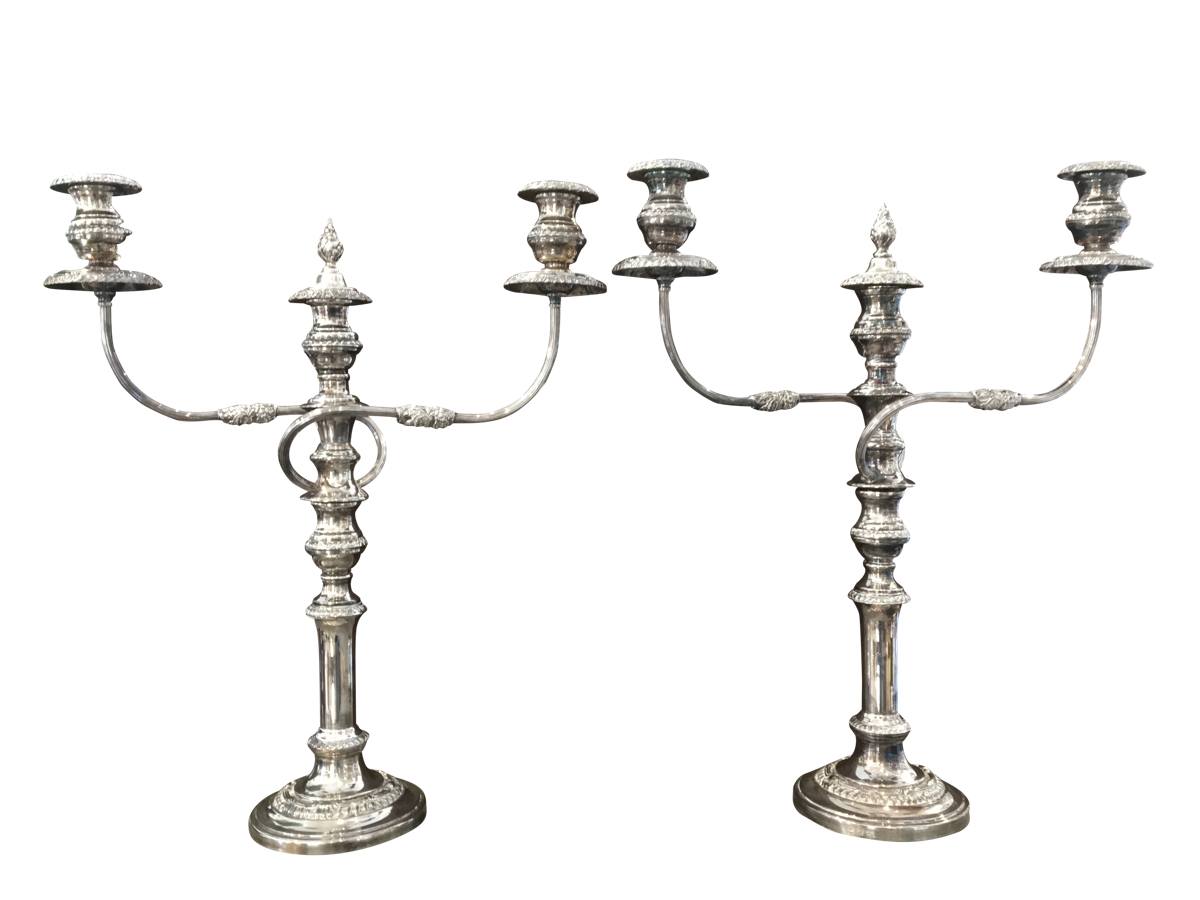 Pair of 19th Century Sheffield Plate Candelabra - Helen Storey Antiques