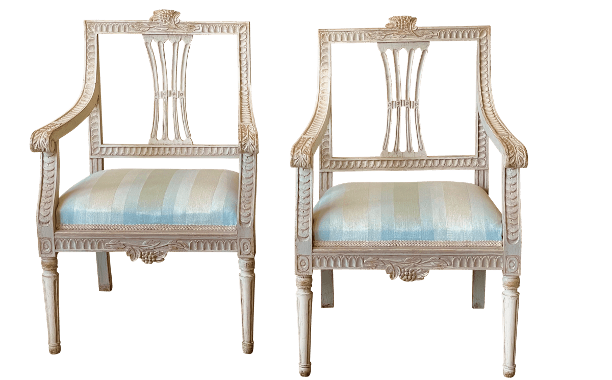 PAIR OF 19TH CENTURY SWEDISH GUSTAVIAN STYLE OPEN ARMCHAIRS - Helen Storey Antiques