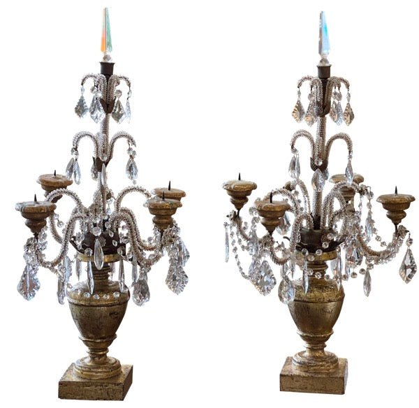 PAIR OF BEADED & CRYSTAL CANDELABRAS