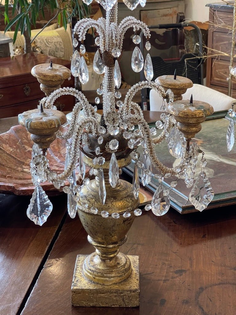 PAIR OF BEADED &amp; CRYSTAL CANDELABRAS - Helen Storey Antiques