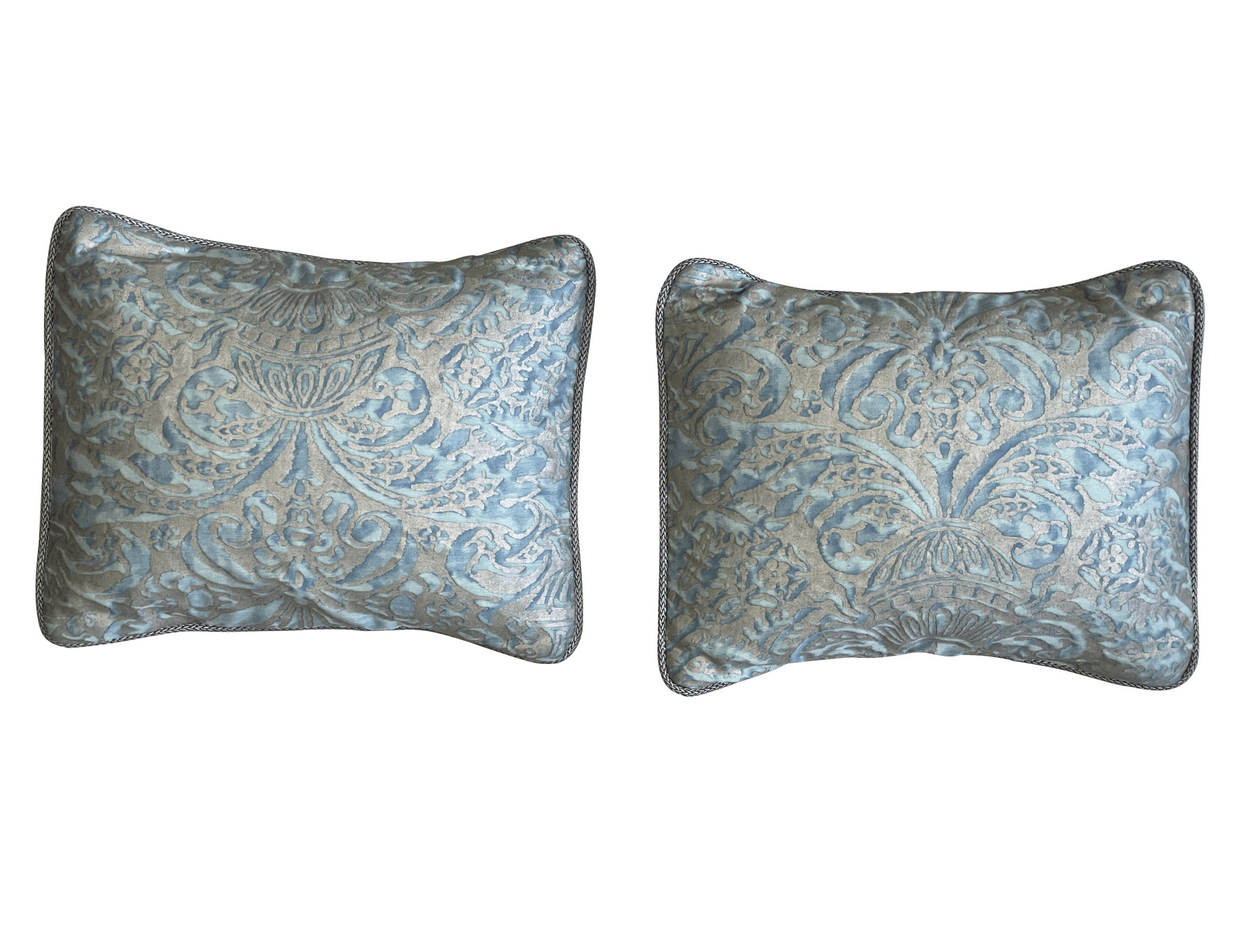 Pair of Charming pale blue and silver Fortuny Pillows