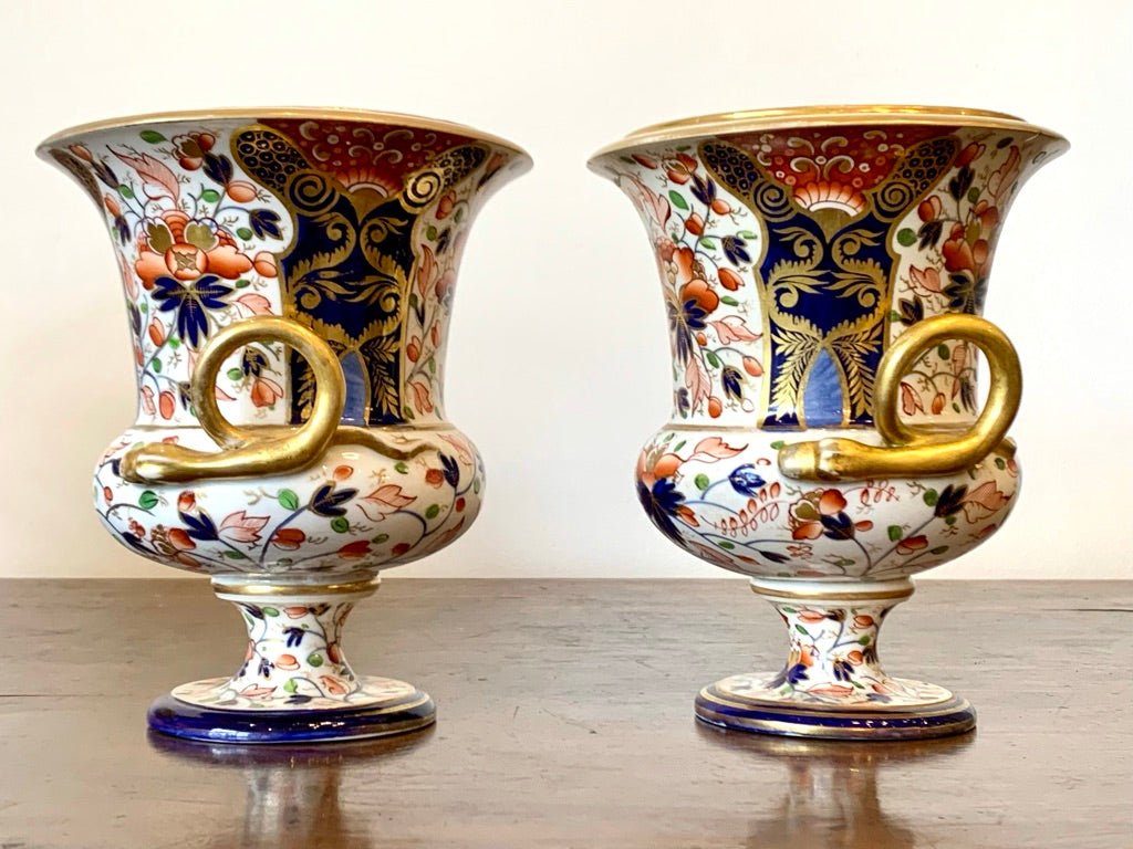 PAIR OF DERBY PORCELAIN CAMPANA URNS CIRCA 1810 - Helen Storey Antiques