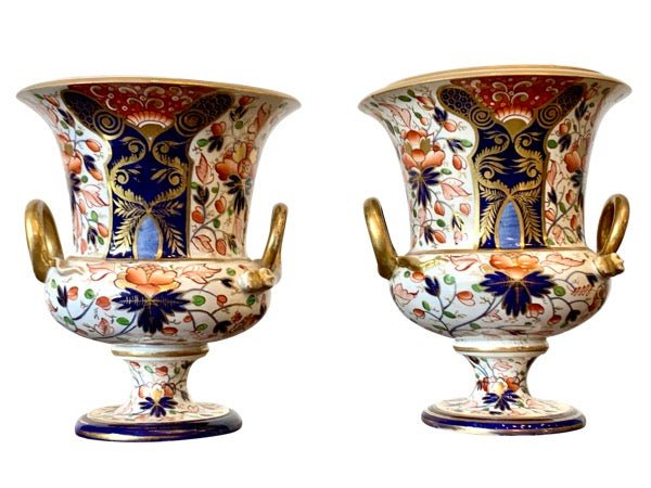 PAIR OF DERBY PORCELAIN CAMPANA URNS CIRCA 1810 - Helen Storey Antiques