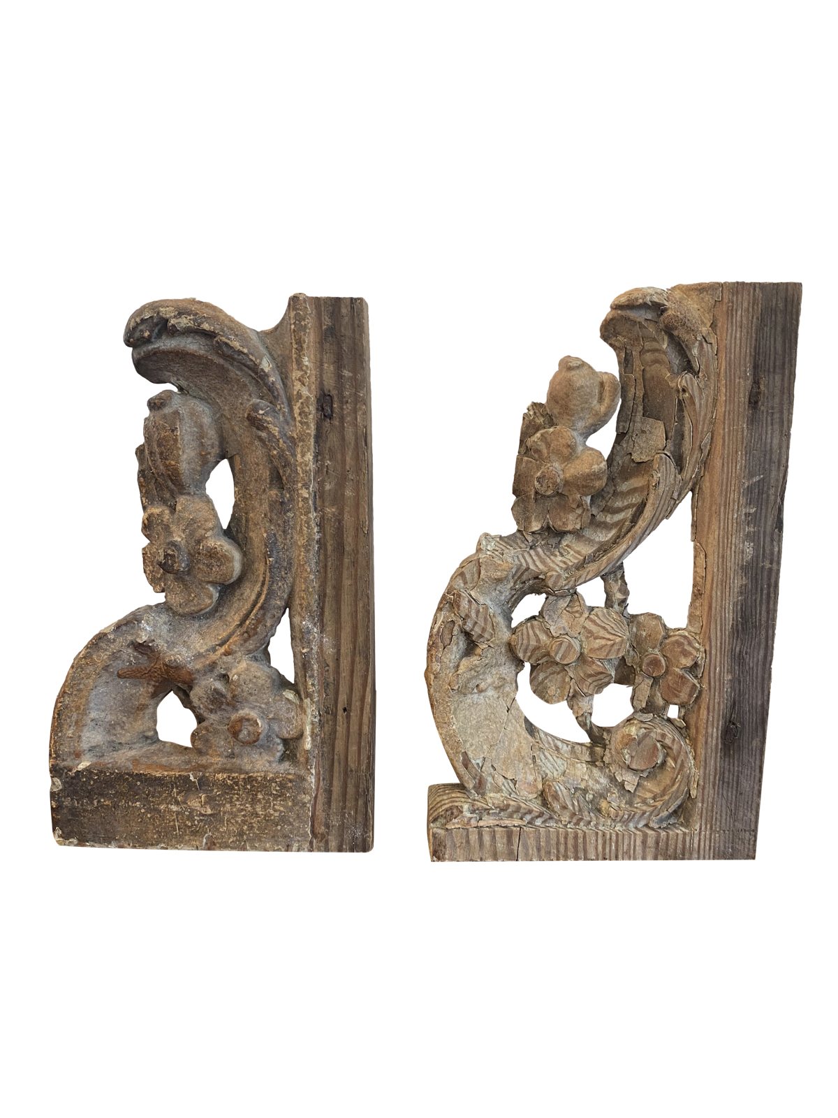 Pair of English Carved Stair Brackets, C. 1760 Decorative Carved Accents - Helen Storey Antiques