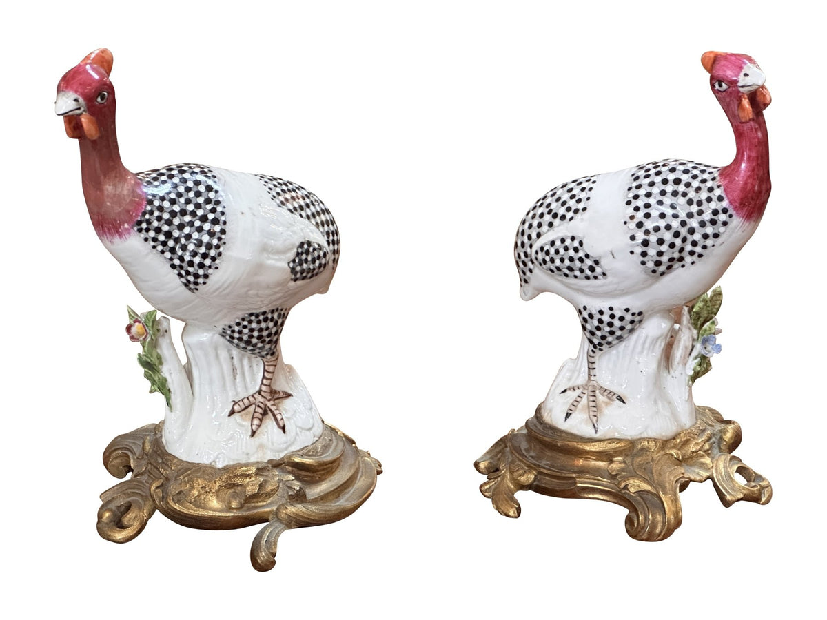 Pair of European Guinea Fowl Figures, Late 19th Century - Helen Storey Antiques