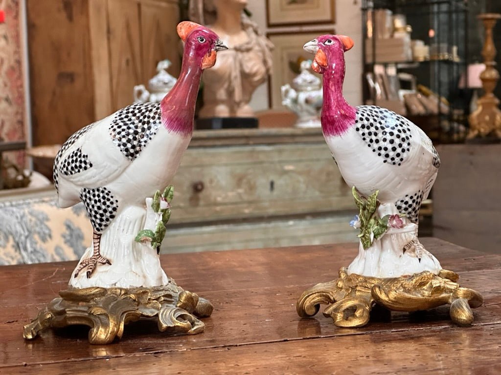 Pair of European Guinea Fowl Figures, Late 19th Century - Helen Storey Antiques