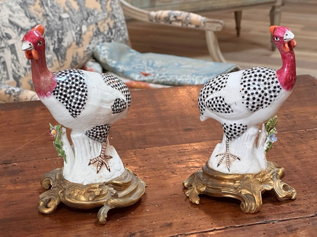 Pair of European Guinea Fowl Figures, Late 19th Century - Helen Storey Antiques