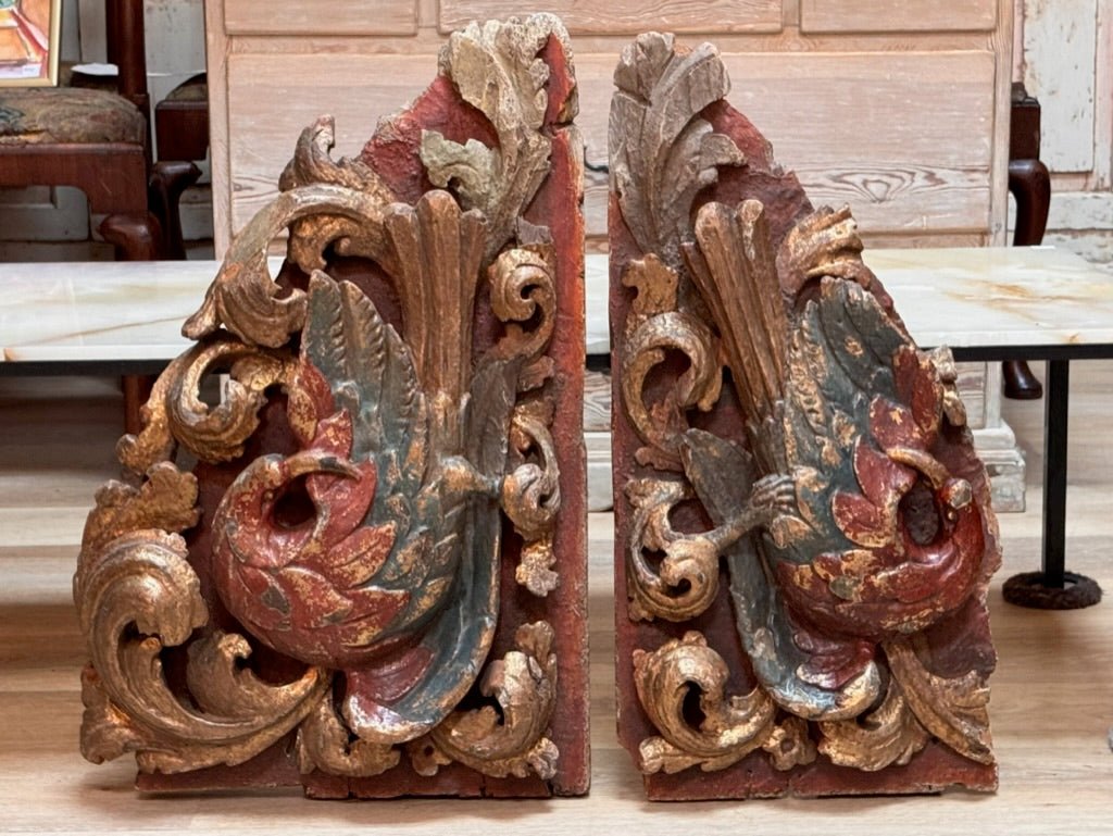 Pair of Exotic Carved Birds, 18th Century Italian Fragments - Helen Storey Antiques