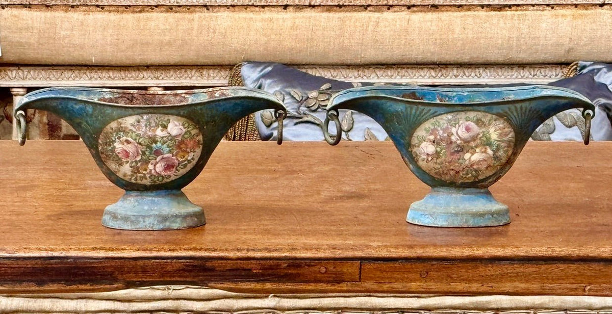 Pair of French 18th - century Blue Tole Sauceboats - Directoire period - Helen Storey Antiques