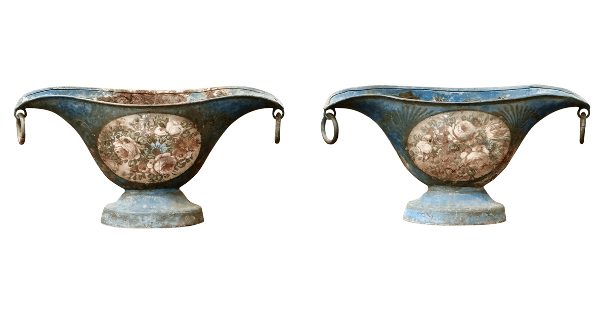 Pair of French 18th - century Blue Tole Sauceboats - Directoire period - Helen Storey Antiques