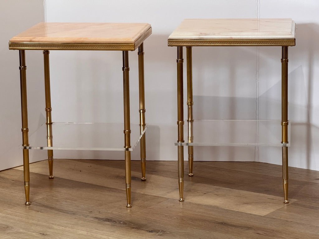 Pair of French brass side tables, mid - 20th C. - Helen Storey Antiques