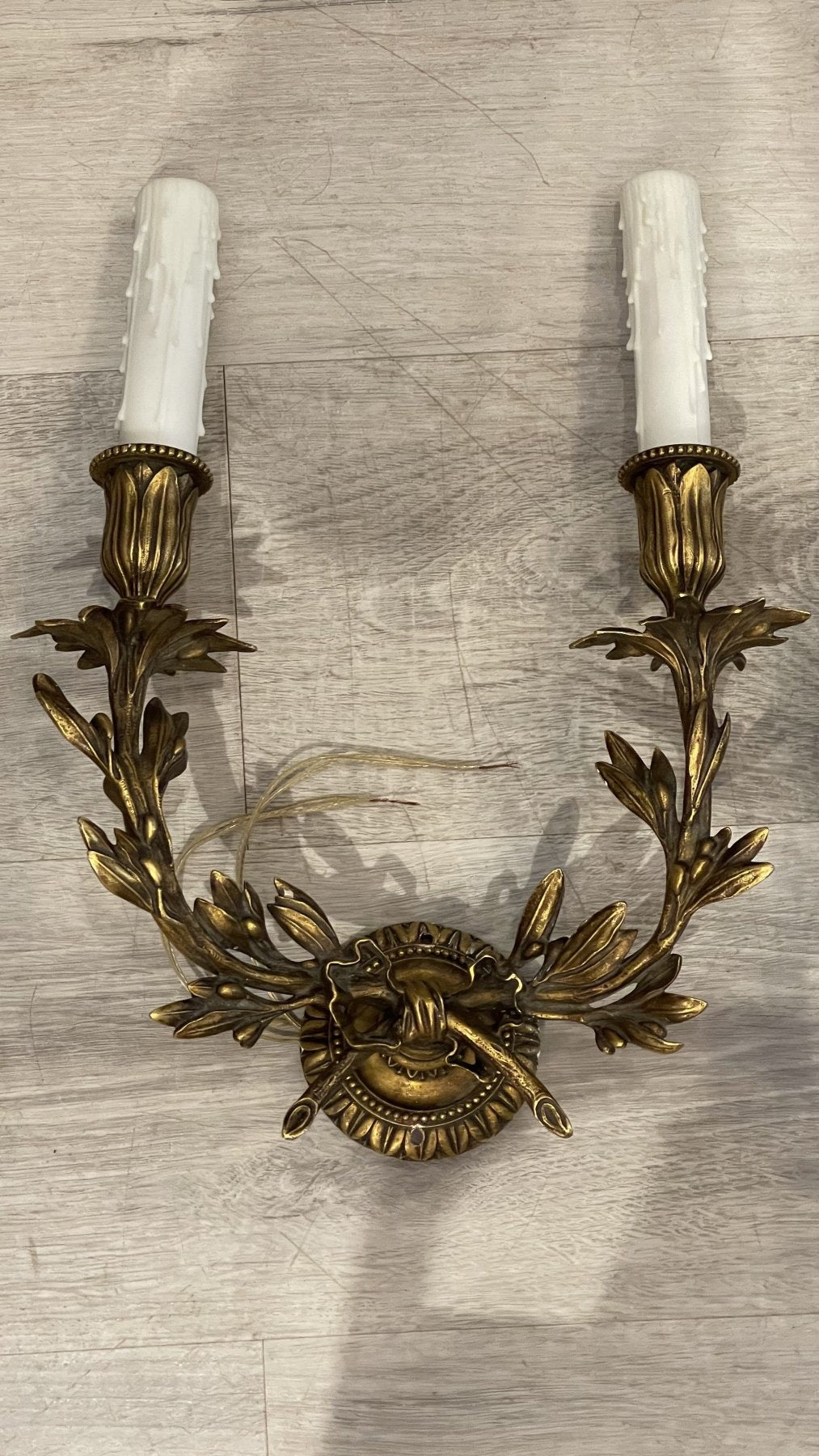 PAIR OF FRENCH GILT BRONZE DOUBLE SCONCES - Helen Storey Antiques