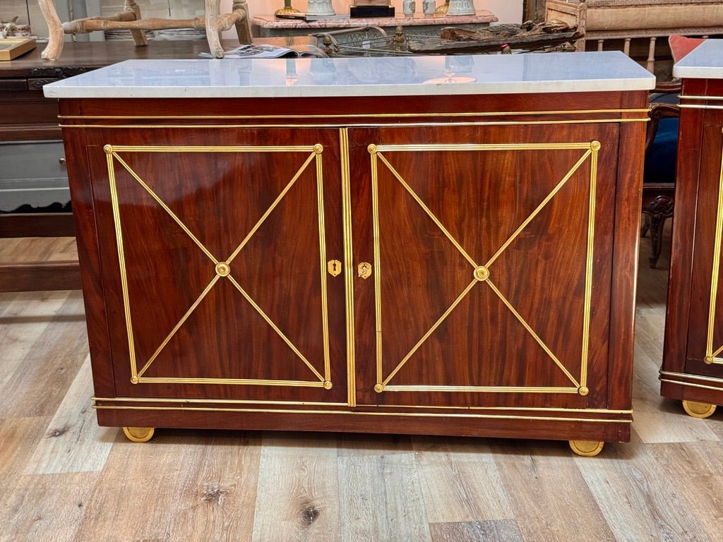 Pair of French Louis XVI Revival Mahogany and Gilt Bronze Cabinets, circa 1880 - Helen Storey Antiques