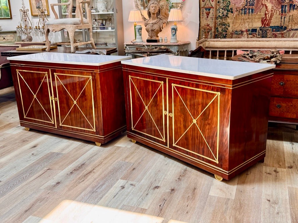 Pair of French Louis XVI Revival Mahogany and Gilt Bronze Cabinets, circa 1880 - Helen Storey Antiques