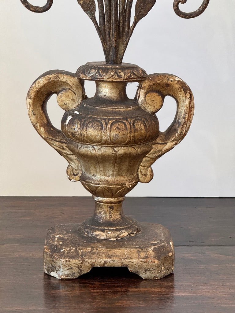 Pair of giltwood and iron pricket candelabras, Italy, 18th Century - Helen Storey Antiques