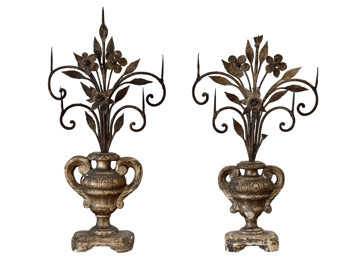 Pair of giltwood and iron pricket candelabras, Italy, 18th Century - Helen Storey Antiques