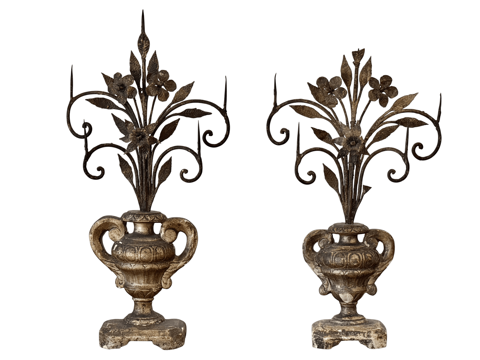 Pair of giltwood and iron pricket candelabras, Italy, 18th Century