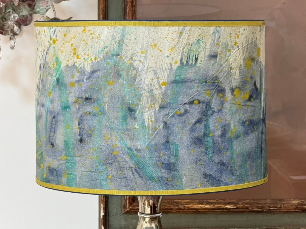 Pair of hand - painted parchment drum lampshades - Helen Storey Antiques