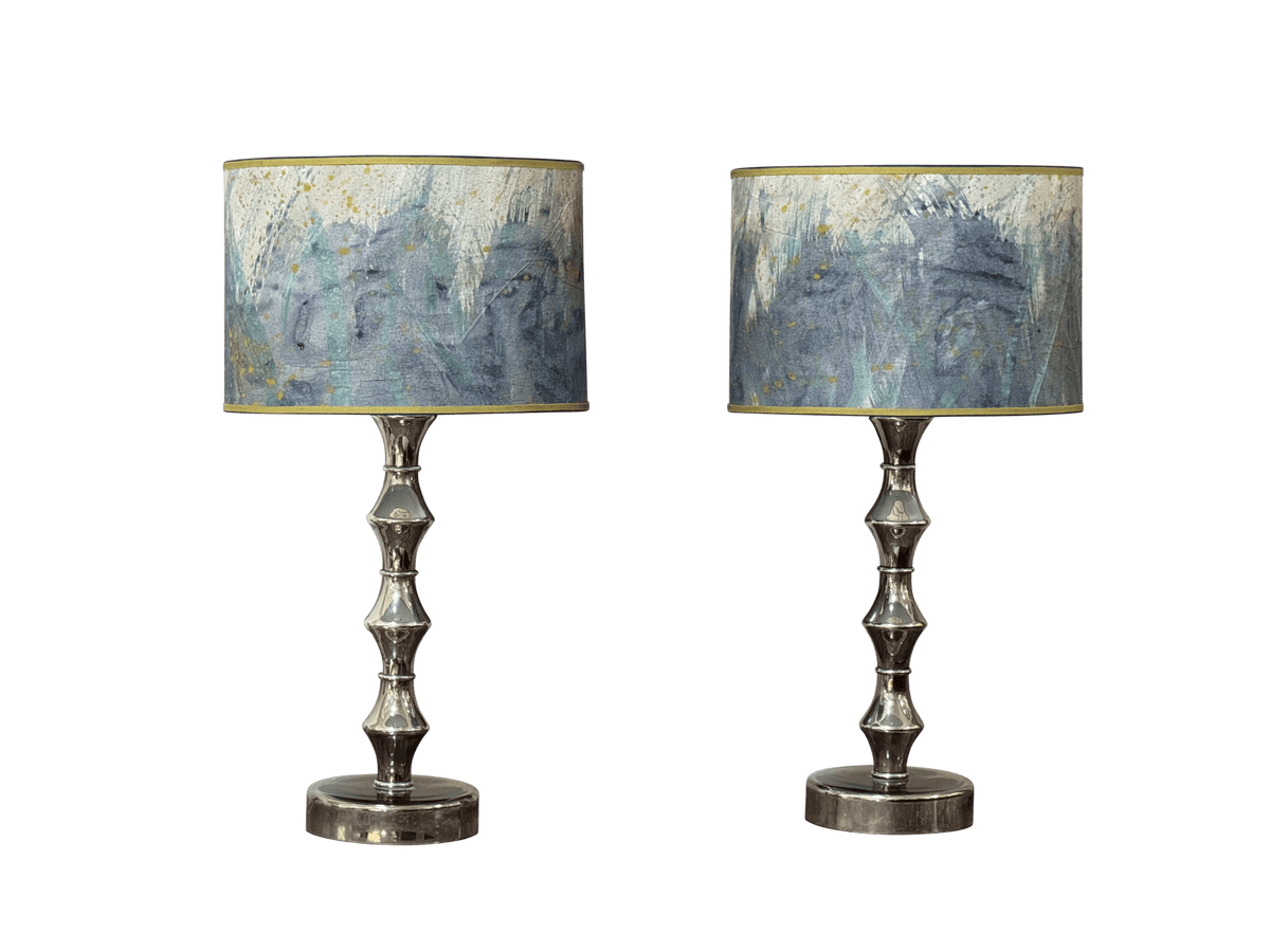 Pair of hand - painted parchment drum lampshades - Helen Storey Antiques