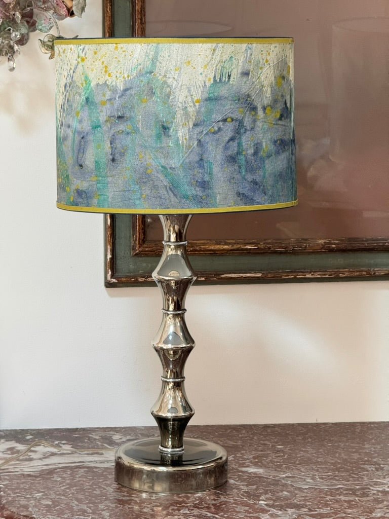 Pair of hand - painted parchment drum lampshades - Helen Storey Antiques