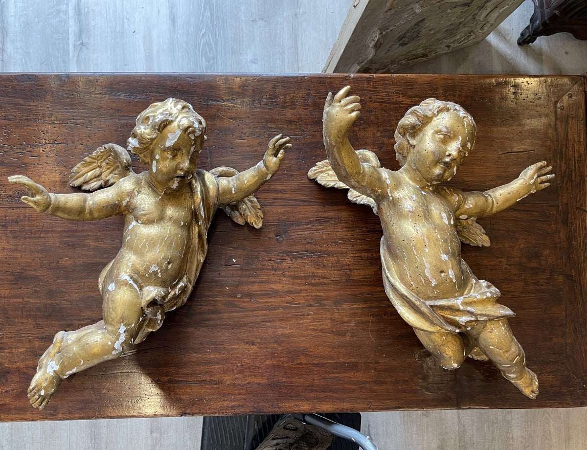 PAIR OF ITALIAN BAROQUE CARVED PUTTI, 18TH CENTURY - Helen Storey Antiques