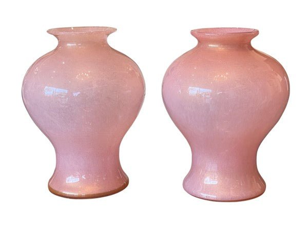 PAIR OF LARGE PINK MID - CENTURY BAROVIER &amp; TOSO VASES, MURANO ITALY - Helen Storey Antiques