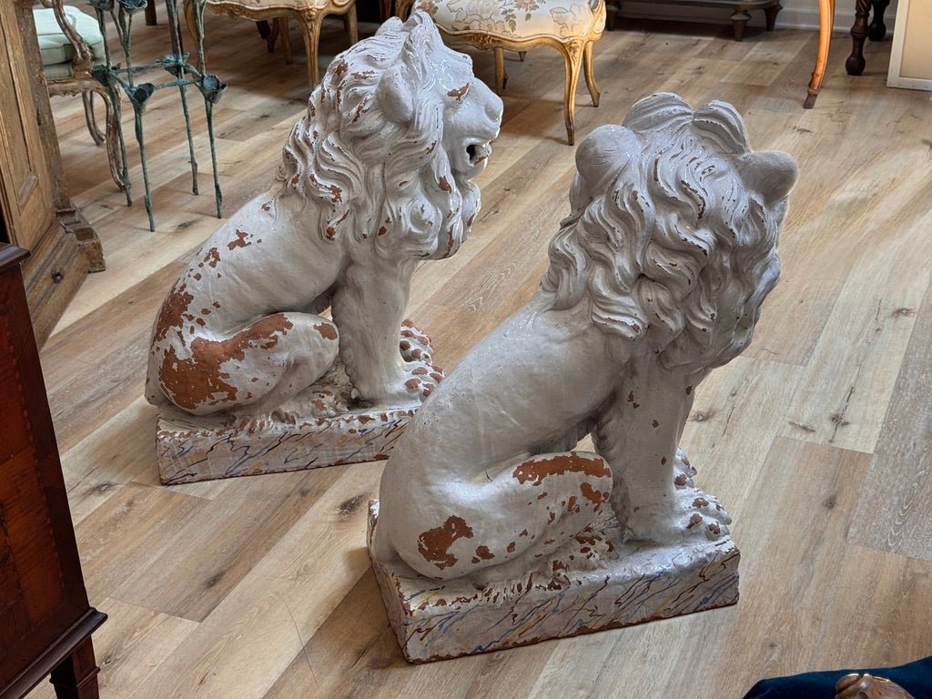 Pair of late 18th century terracotta lions from Naples - Helen Storey Antiques