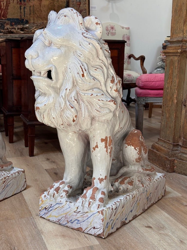 Pair of late 18th century terracotta lions from Naples - Helen Storey Antiques