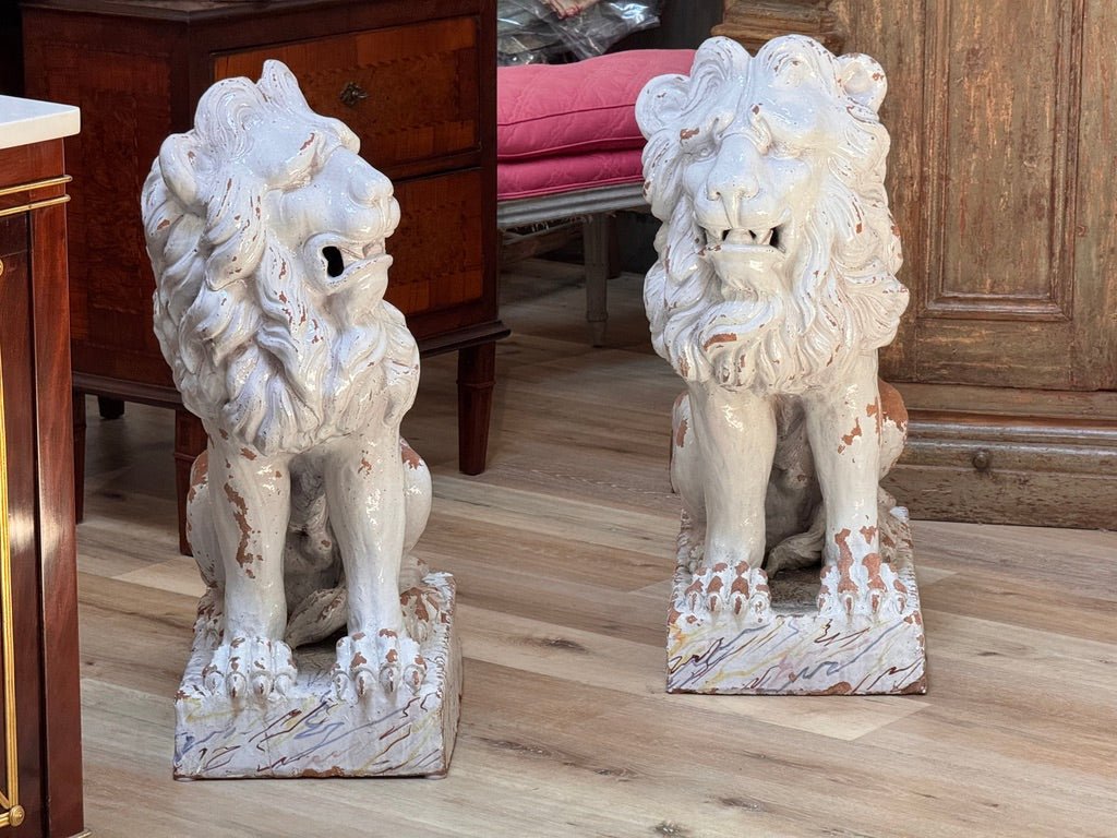 Pair of late 18th century terracotta lions from Naples - Helen Storey Antiques