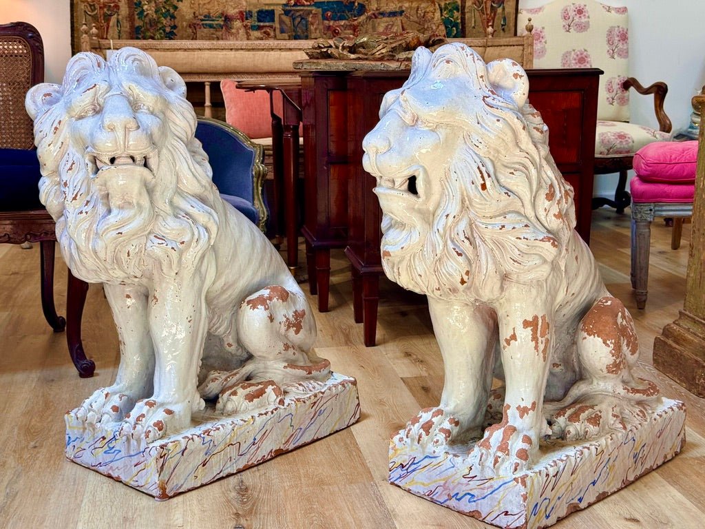 Pair of late 18th century terracotta lions from Naples - Helen Storey Antiques