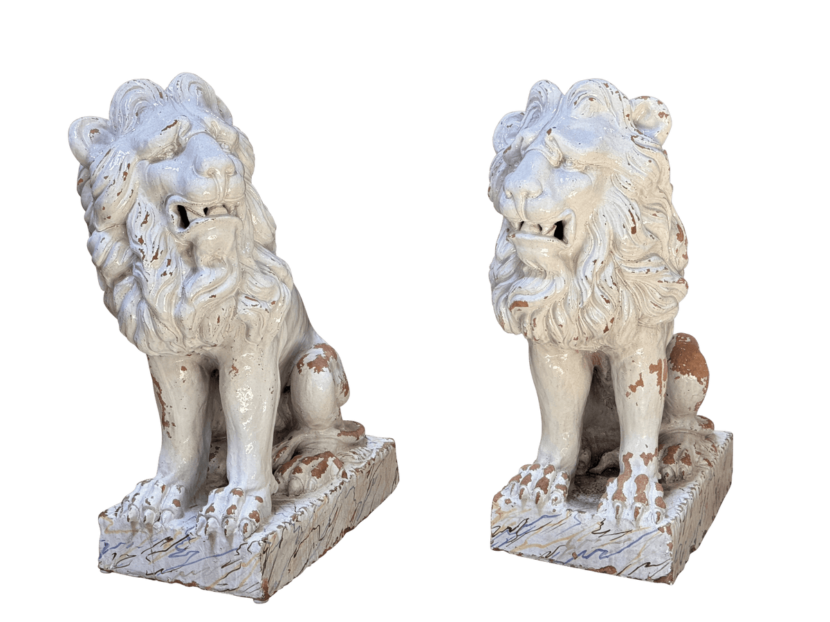 Pair of late 18th century terracotta lions from Naples - Helen Storey Antiques
