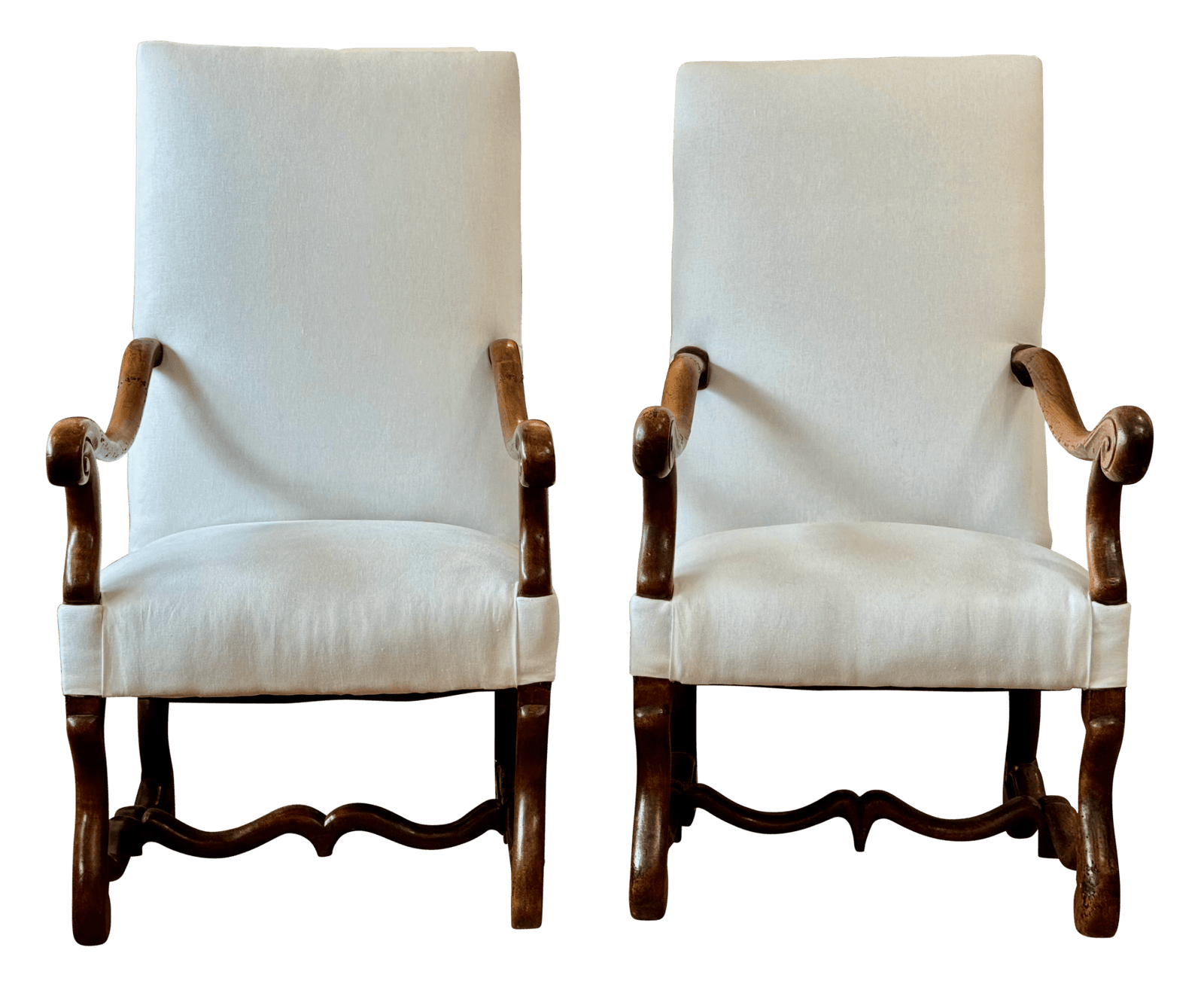 Pair of Louis XIV period walnut Os de Mouton Armchairs, c. 1740, France