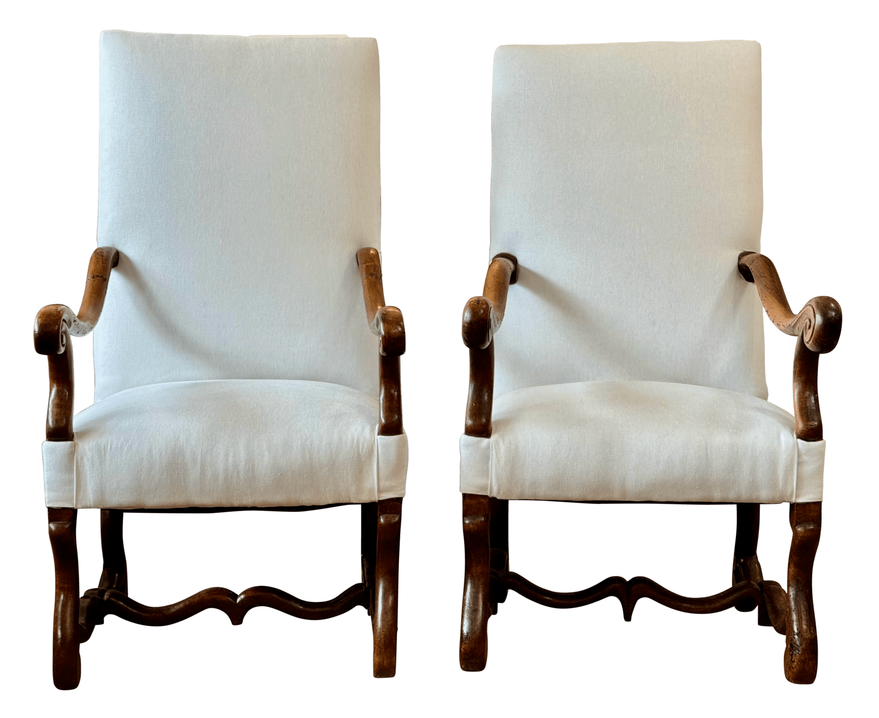 Pair of Louis XIV period walnut Os de Mouton Armchairs, c. 1740, France