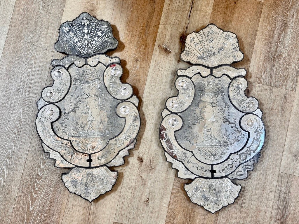 Pair of Murano Mirrors, etched, 18th Century - Helen Storey Antiques