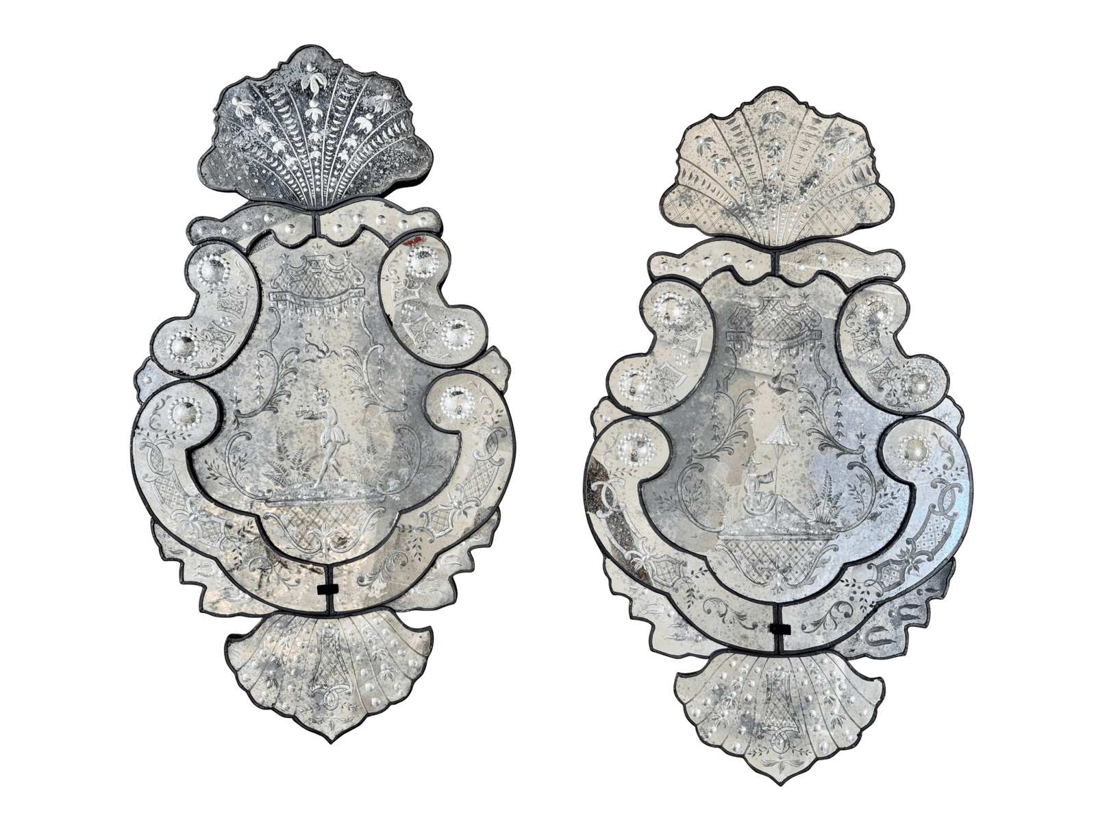 Pair of Murano Mirrors, etched, 18th Century