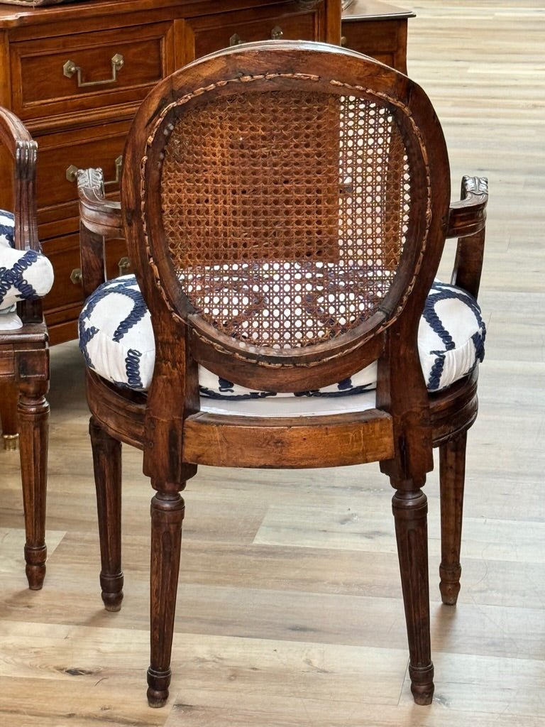 Pair of period Louis XVI caned fauteuils - Helen Storey Antiques