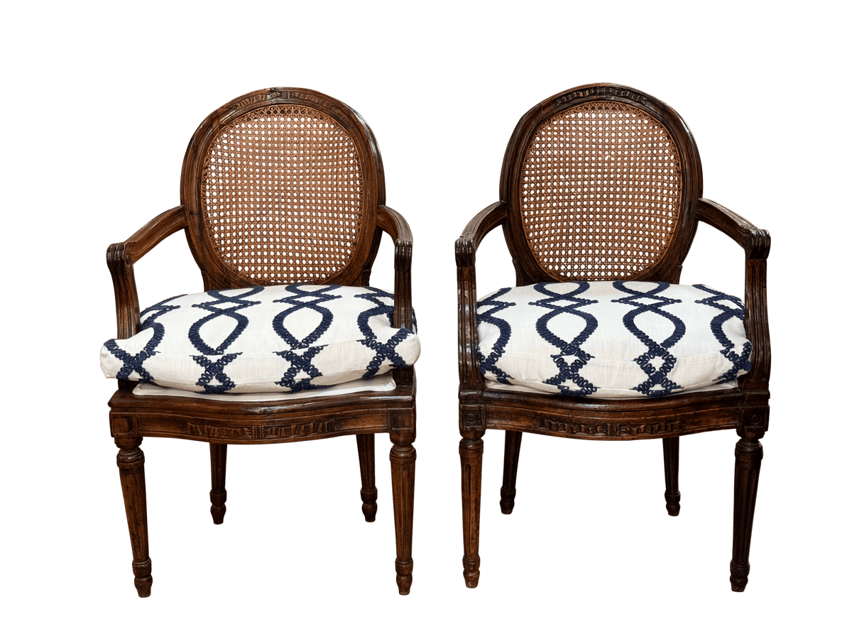 Pair of period Louis XVI caned fauteuils - Helen Storey Antiques