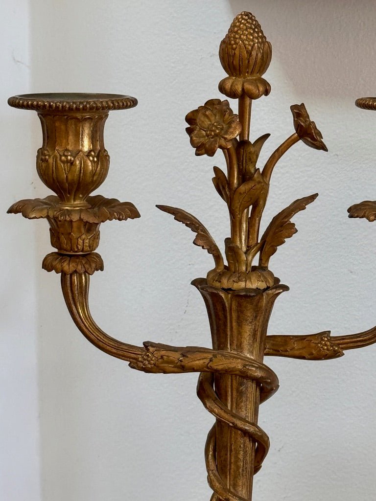 Pair of Rare Eugène Bazart Louis XVI Gilt Bronze Two-Light Candelabra - Helen Storey Antiques