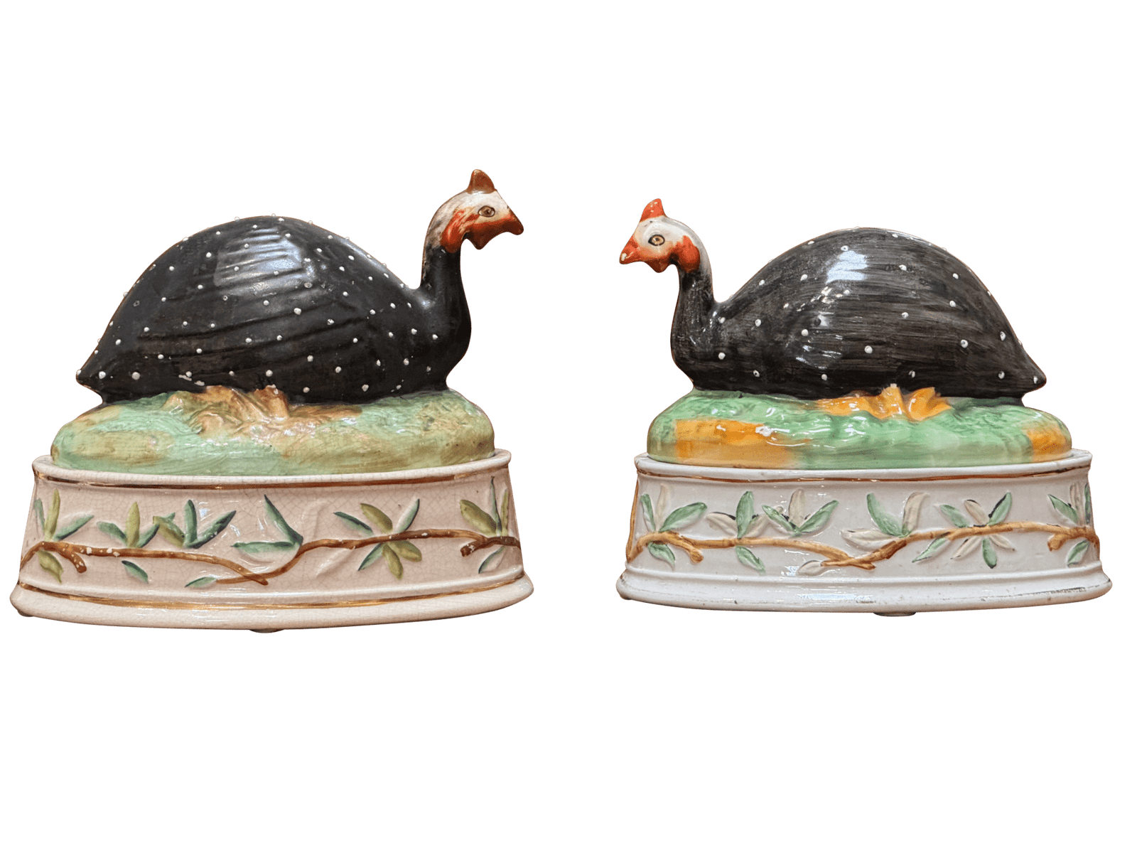 Pair of Staffordshire Guinea Fowl Tureens 19th Century