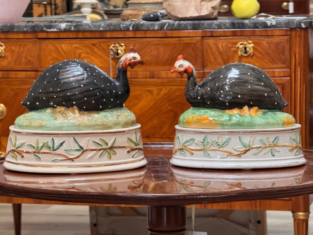 Pair of Staffordshire Guinea Fowl Tureens 19th Century - Helen Storey Antiques