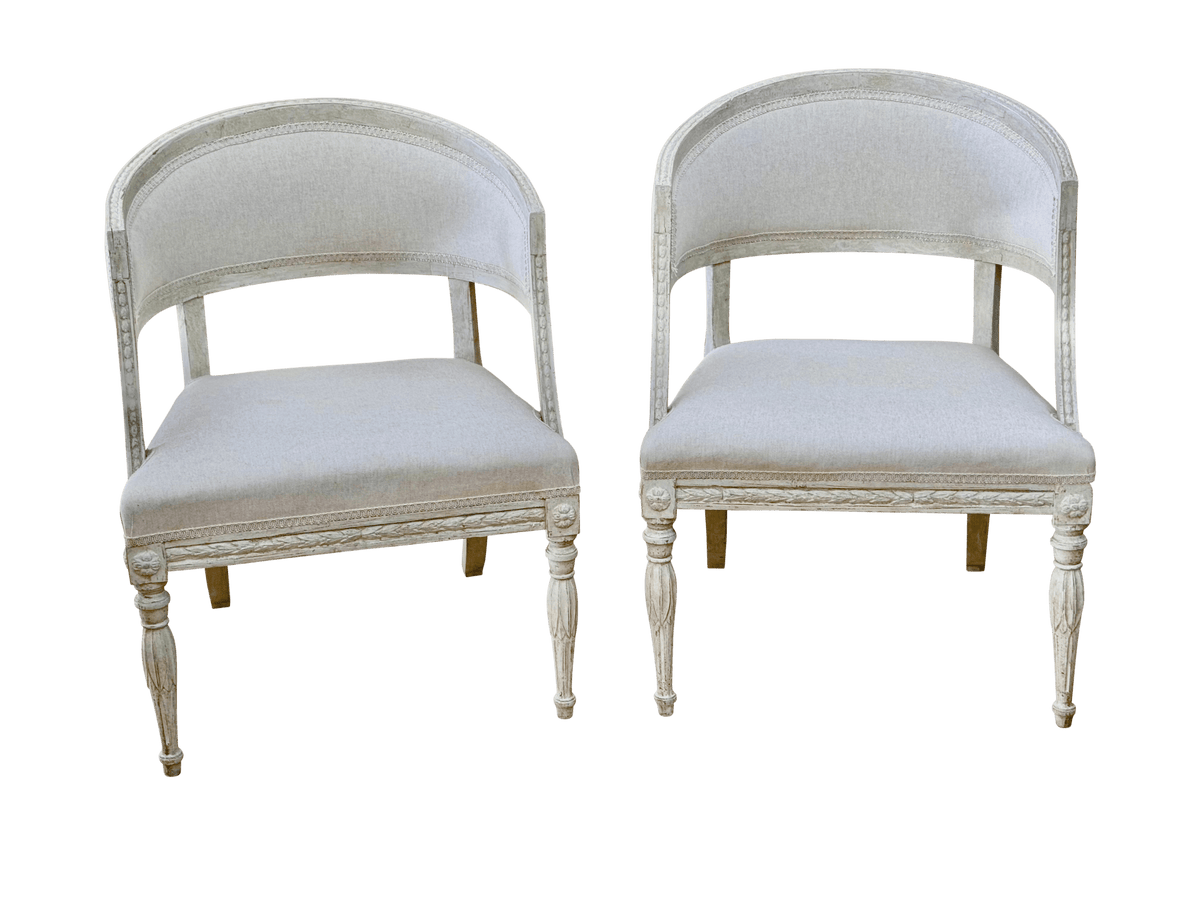 Pair of Swedish Gustavian Barrel - Back Chairs, early 19th Century - Helen Storey Antiques