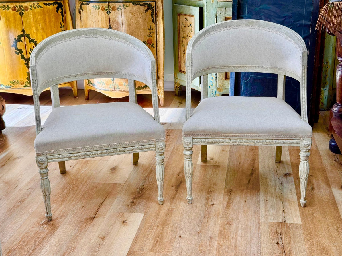 Pair of Swedish Gustavian Barrel - Back Chairs, early 19th Century - Helen Storey Antiques