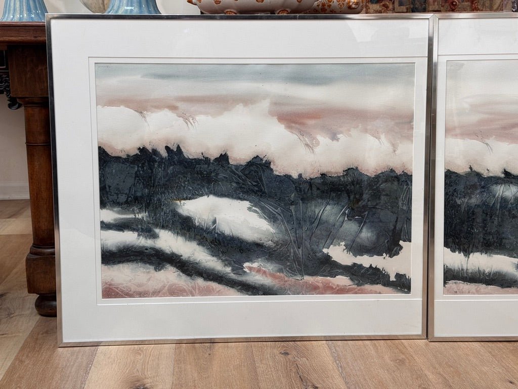Pair of watercolors, Waves, framed, by Nancy Tuttle May, NC, 1985 - Helen Storey Antiques